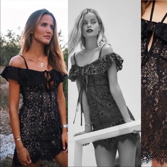 For Love & Lemons Black Lace Dress with Nude Underlining. Cotton-Nylon Size XS/P - Picture 3 of 8